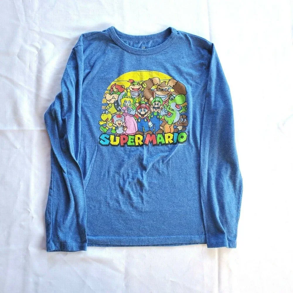 Blue GAP Kids Boys Super Mario Nintendo Long Sleeve T-Shirt Top Tee Size XL EUC